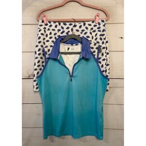 IZOD Golf Womens Turquoise Blue Quarter Zip Polo Top Medium & Golf Shoe Skort 4